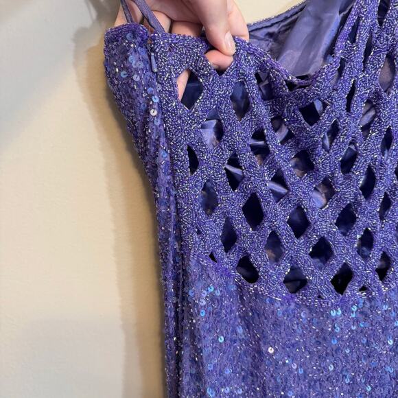Vintage Scala Evening Gown L Purple Silk Sequin Beaded Gala Party Cocktail Prom - Picture 4 of 12